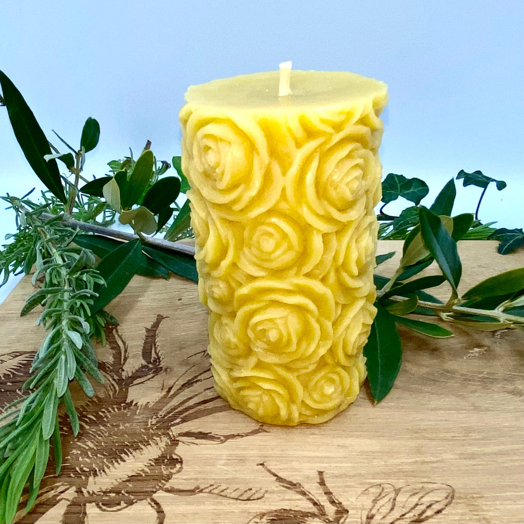 Floral Rose Pillar Candle- Pure British Beeswax