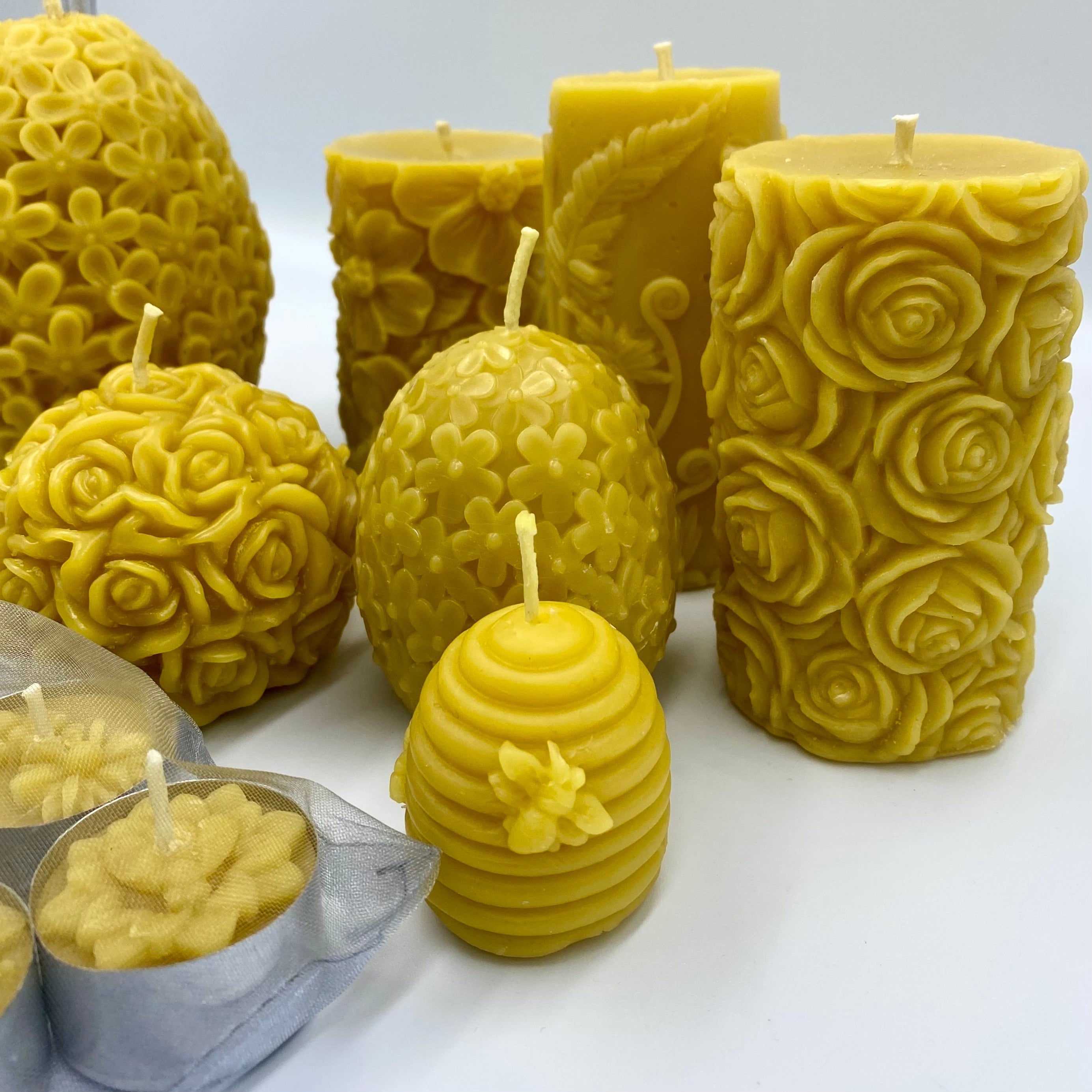 Floral Rose Pillar Candle- Pure British Beeswax